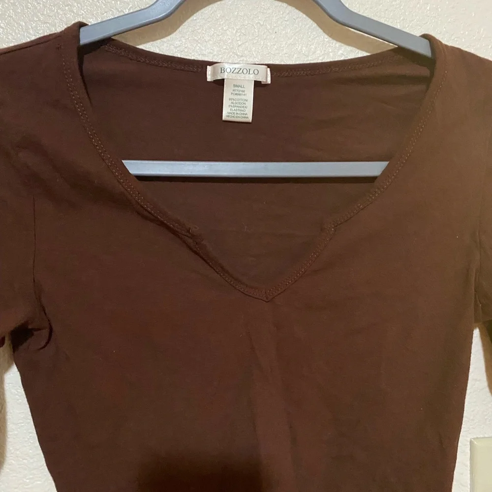 Bozzolo Brown Fitted Crop Long Sleeve Blouse - Picture 2 of 3